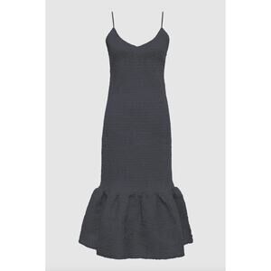 Acacia Swim ADRIAN Dress - Licorice Black Organic Cotton - Shirred Dress - Large